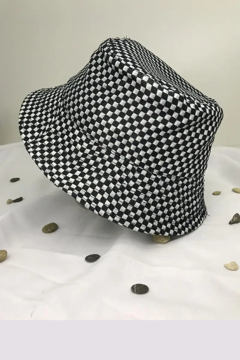 

2021 Fashion Checkers Pattern Bucket Hat Print Set Panama Hat Cap Reversible Bucket Hat Summer Sun Hats Women