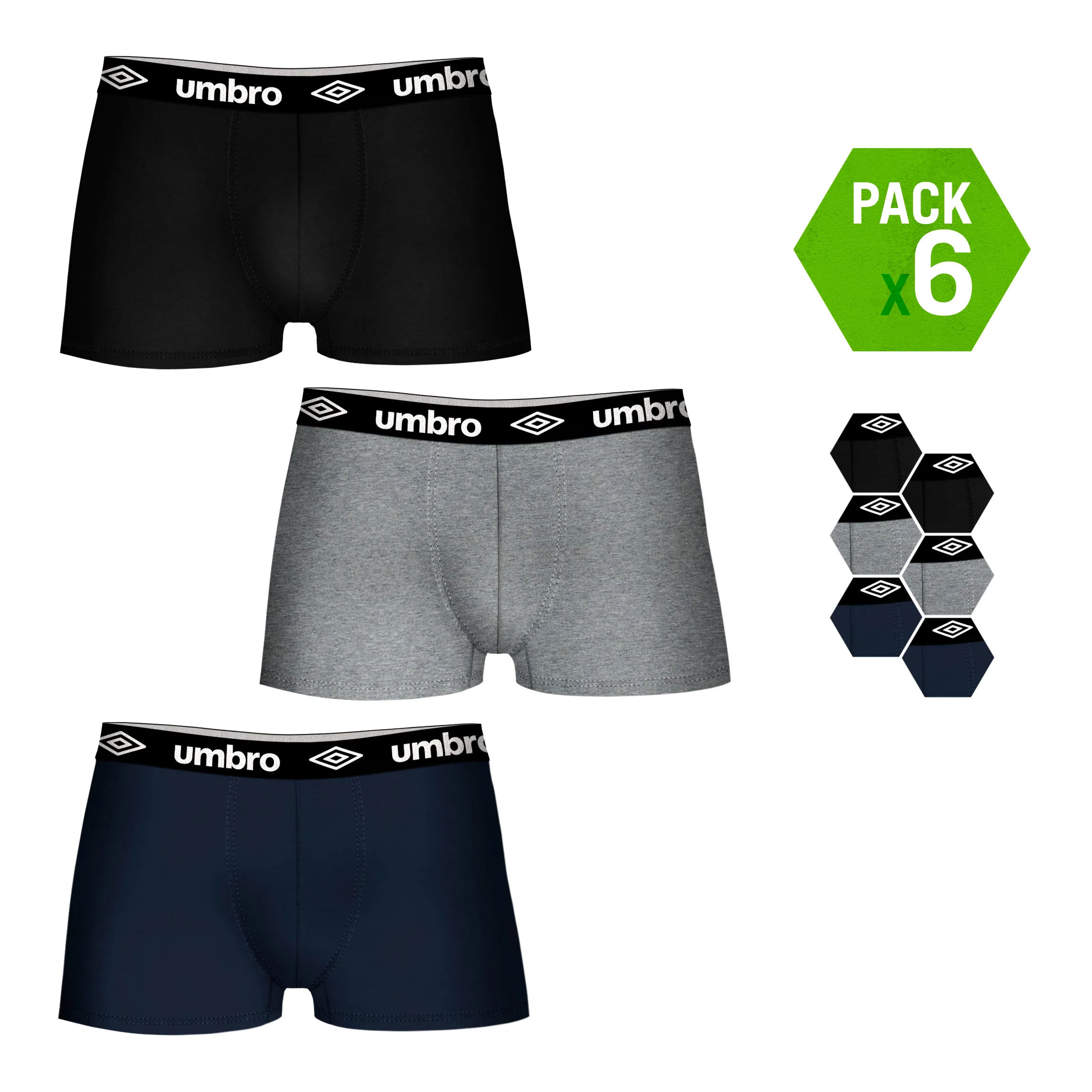 UMBRO боксеры 6 шт. в упаковке цвет черный серый и темно синий для мужчин|Мужские