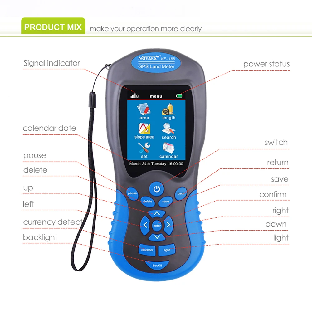 NOYAFA NF-188 GPS Measuring Land Meter Color Screen device survey equipment Receiver Area Measurement Measure Network tools |