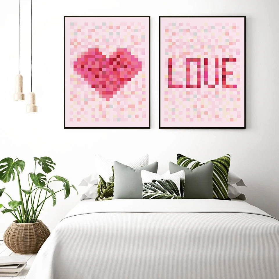 Типографический плакат Pixel Love День Святого Валентина настенный художественный