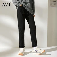 a21 mens black slim fit denim trousers 2022 spring solid pencil pants for male simple fashion ankle length casual jeans