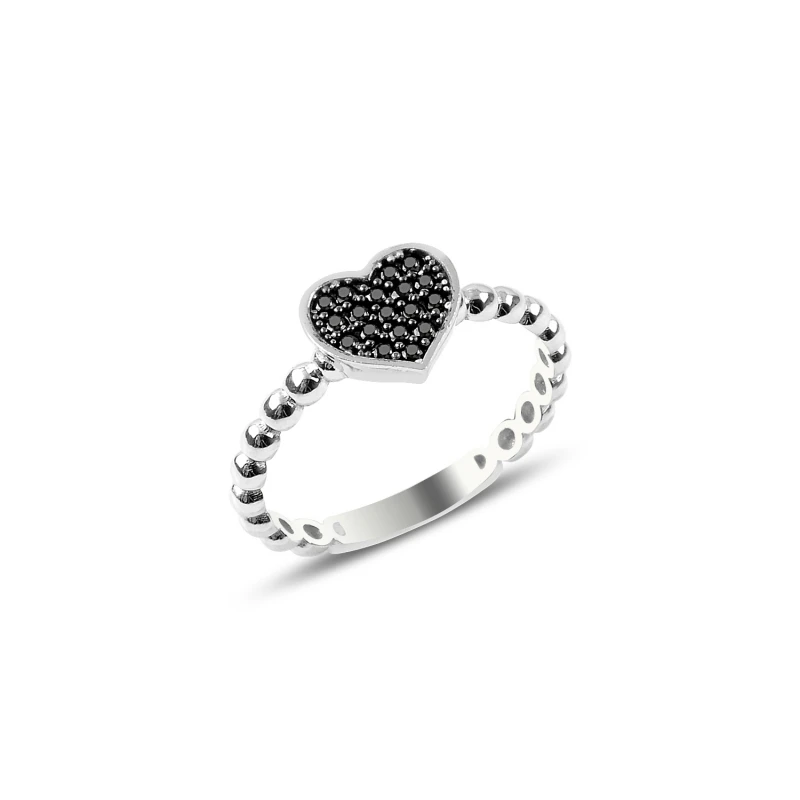 

Silver 925 Sterling Black Zircon Stone Heart Ring