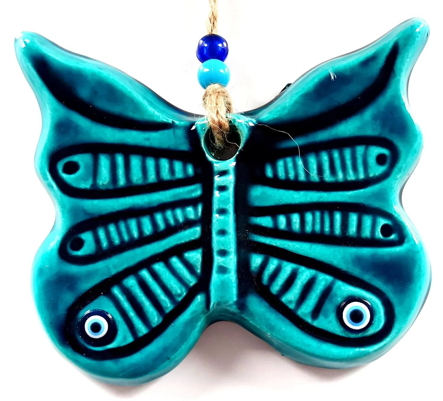

Turquoise Color Ceramic Mini Butterfly Wall Ornament With Evil Eye Bead
