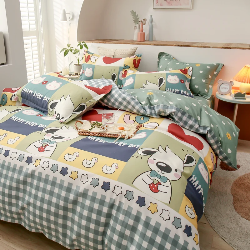 

Nordic Bedding Set Cartoons Lovable Printed Luxur 220x240CM Bed Linen Duvet Cover Bedclothes Single Double Queen King Size Quilt