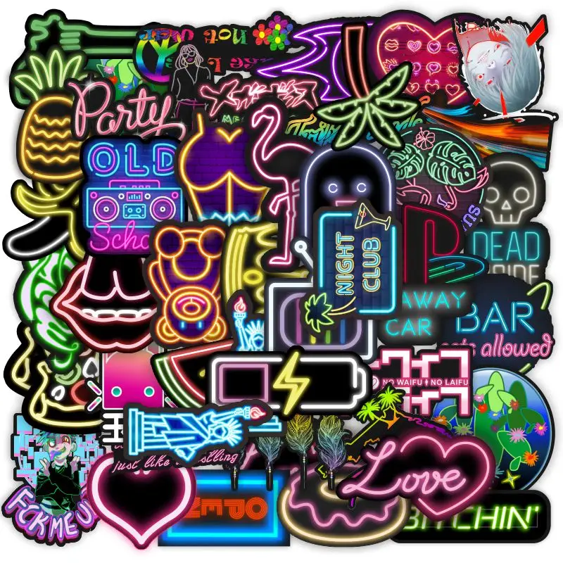

50PCS Cartoon Neon Light Graffiti Stickers Car Guitar Motorcycle Luggage Suitcase DIY Classic Toy Decal Sticker for Kid