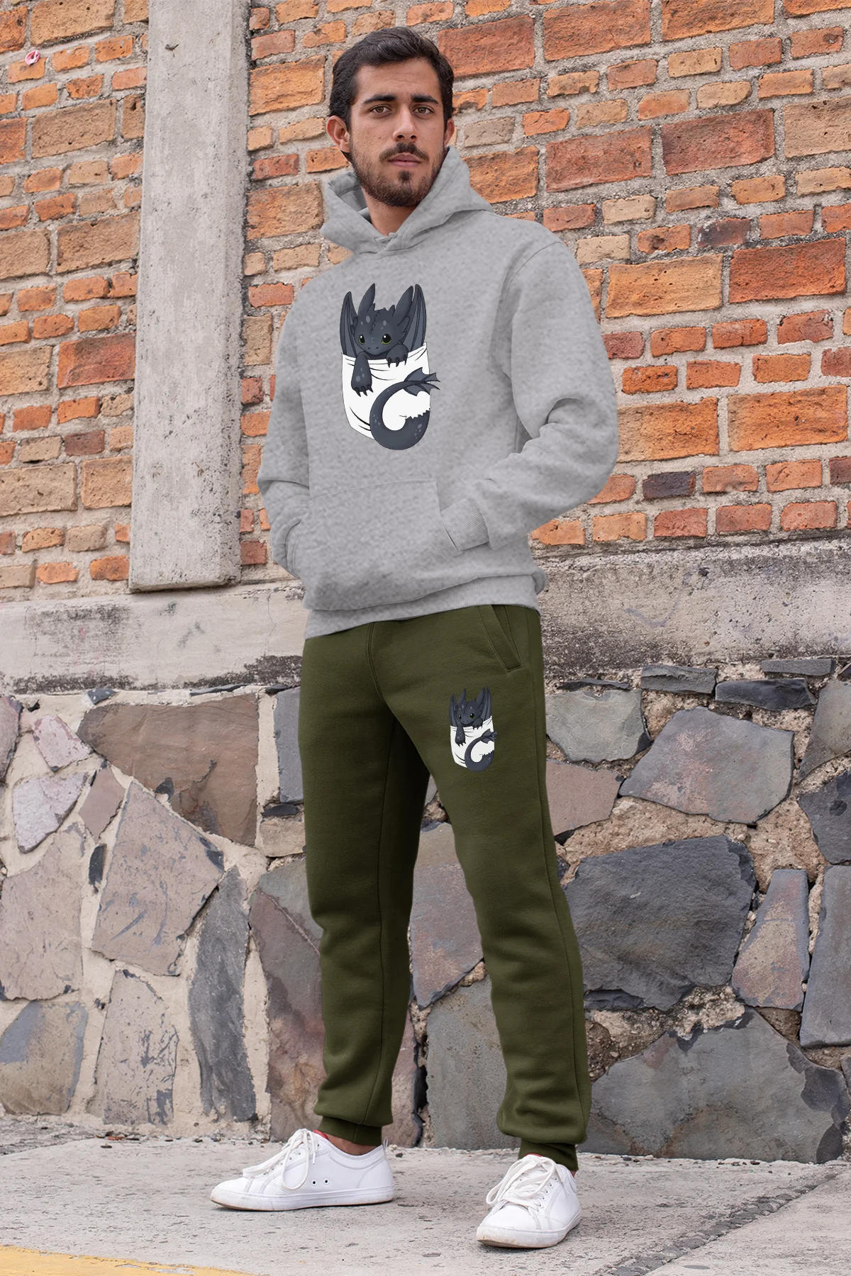 Мужской спортивный костюм Angemiel серый свитшот с капюшоном зеленые спортивные