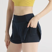 womens high waist stretch athletic workout active fitness volleyball shorts 2 in 1 running double layer sports shorts