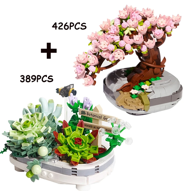 MOC Creative LOZ MINI Flower Pot Plant Building Block City Cherry Tree Decoration Bricks DIY Christmas Boys Kids Toys Gifts