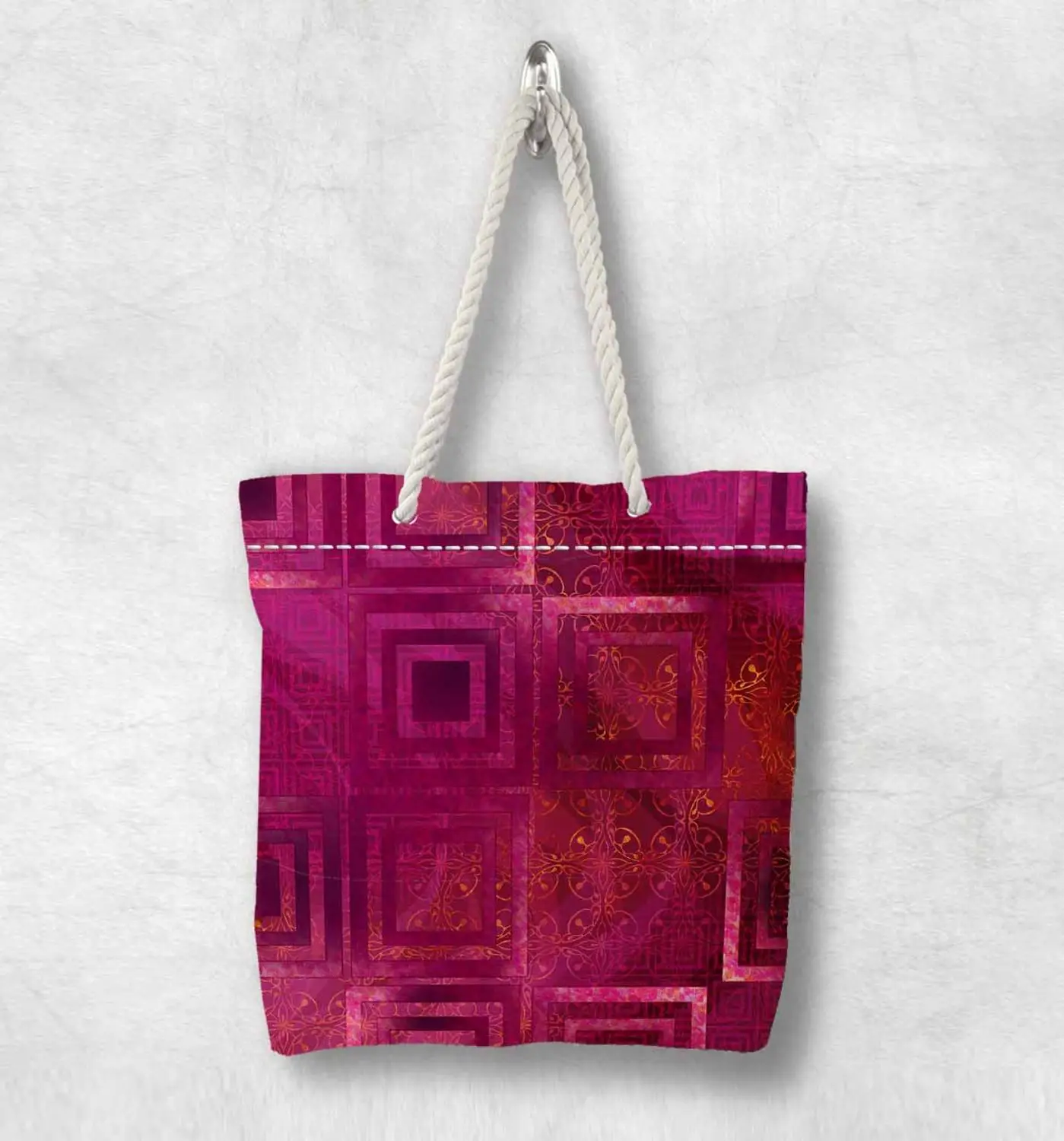 

Else Damson Geometric Abstract Design Fish New Fashion White Rope Handle Canvas Bag Cotton Canvas Zippered Tote Bag Shoulder Bag