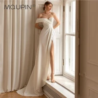mqupin high split one shoulder satin wedding dresses 2022 simple sexy backless princess bride gowns for women custom made a98