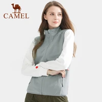 camel outdoor fleece vest women men 2021 fall plus velvet solid color stand up collar fleece all match casual vest jacket male