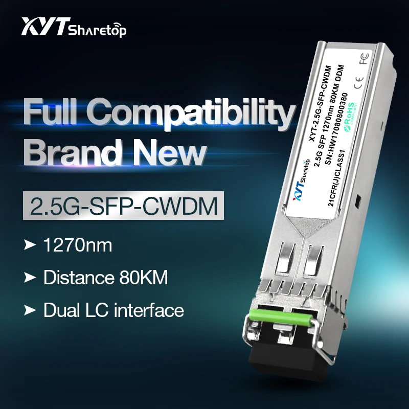 

Sharetop 80km 2.5G CWDM optical transceiver module single mode dual fiber SFP-2.5G-CW 1270~1610NM LC port full compatible