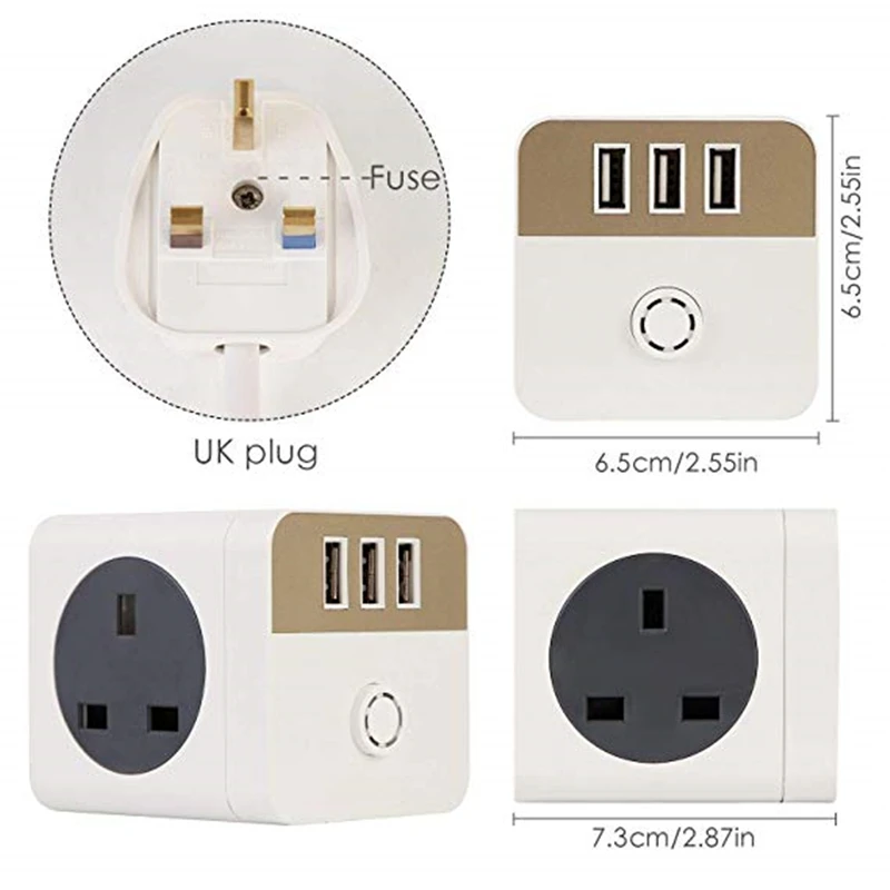 H96 Великобритания Plug Switched 4 Gang 3 USB защита от перенапряжения гнездо питания 2 м
