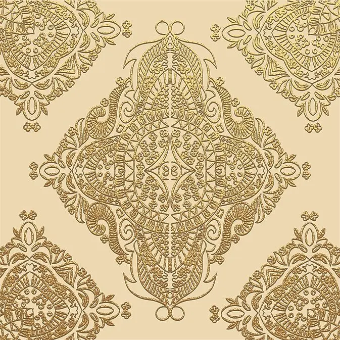 Занавеска для душа декоративная Мандала золотой орнамент цветочный узор на