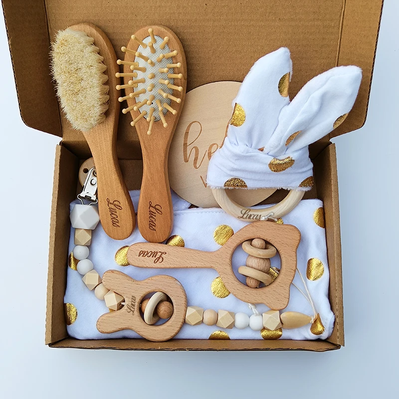 Персонализированная щетка для волос новорожденных с деревянной щетиной