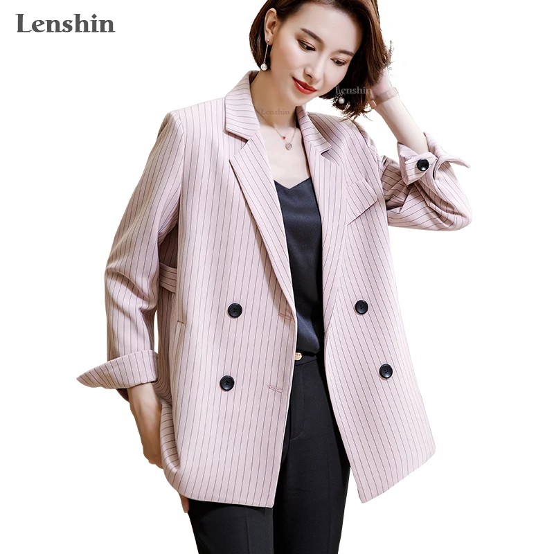 Lenshin двубортный полосатый Блейзер свободный уличный Повседневный Модный