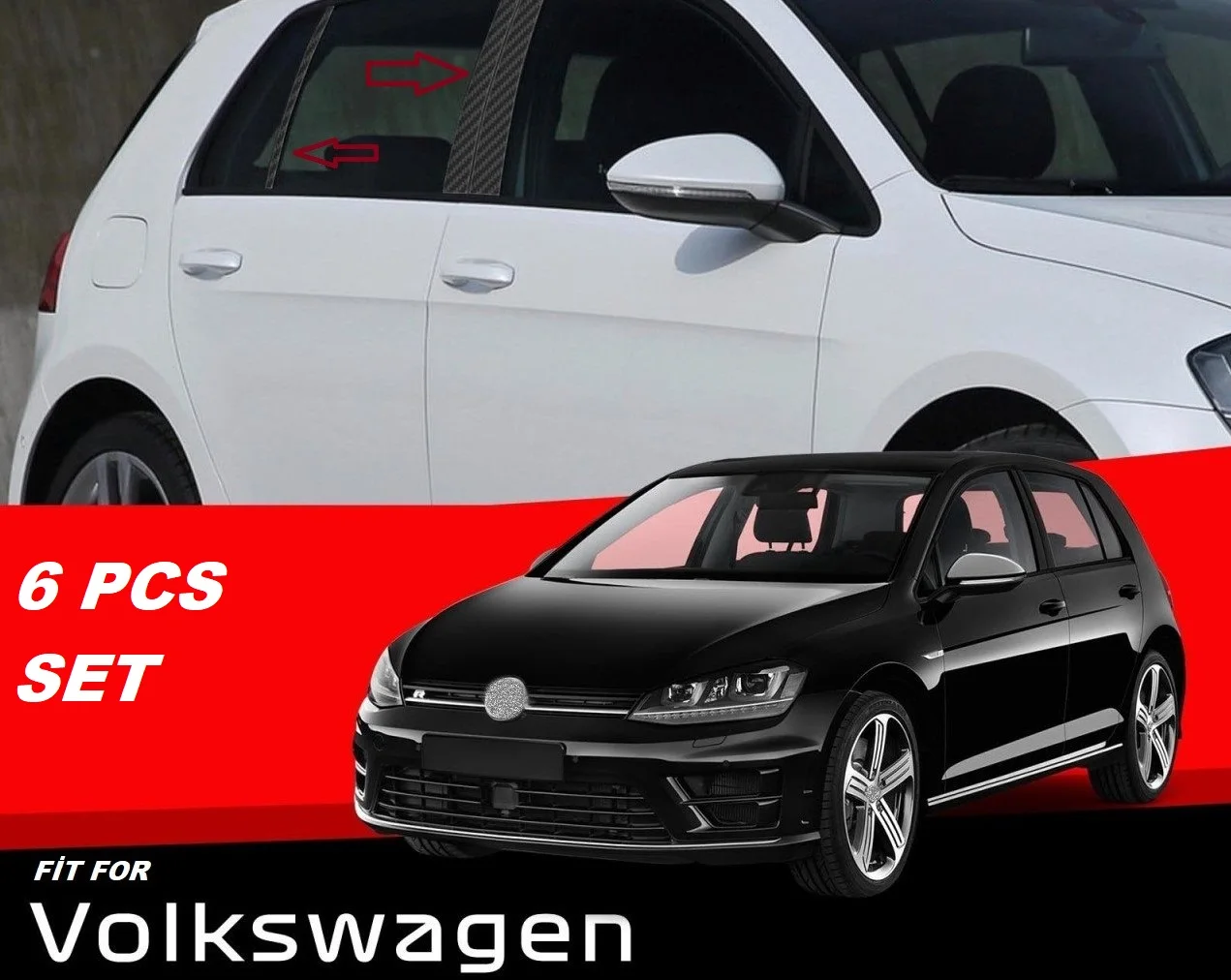 

For Vw Golf 7 2012-2018 Fit Chrome Carbon Door Pole 6 Piece Modified Car Accessories Tuning High Quality Stickers Trim