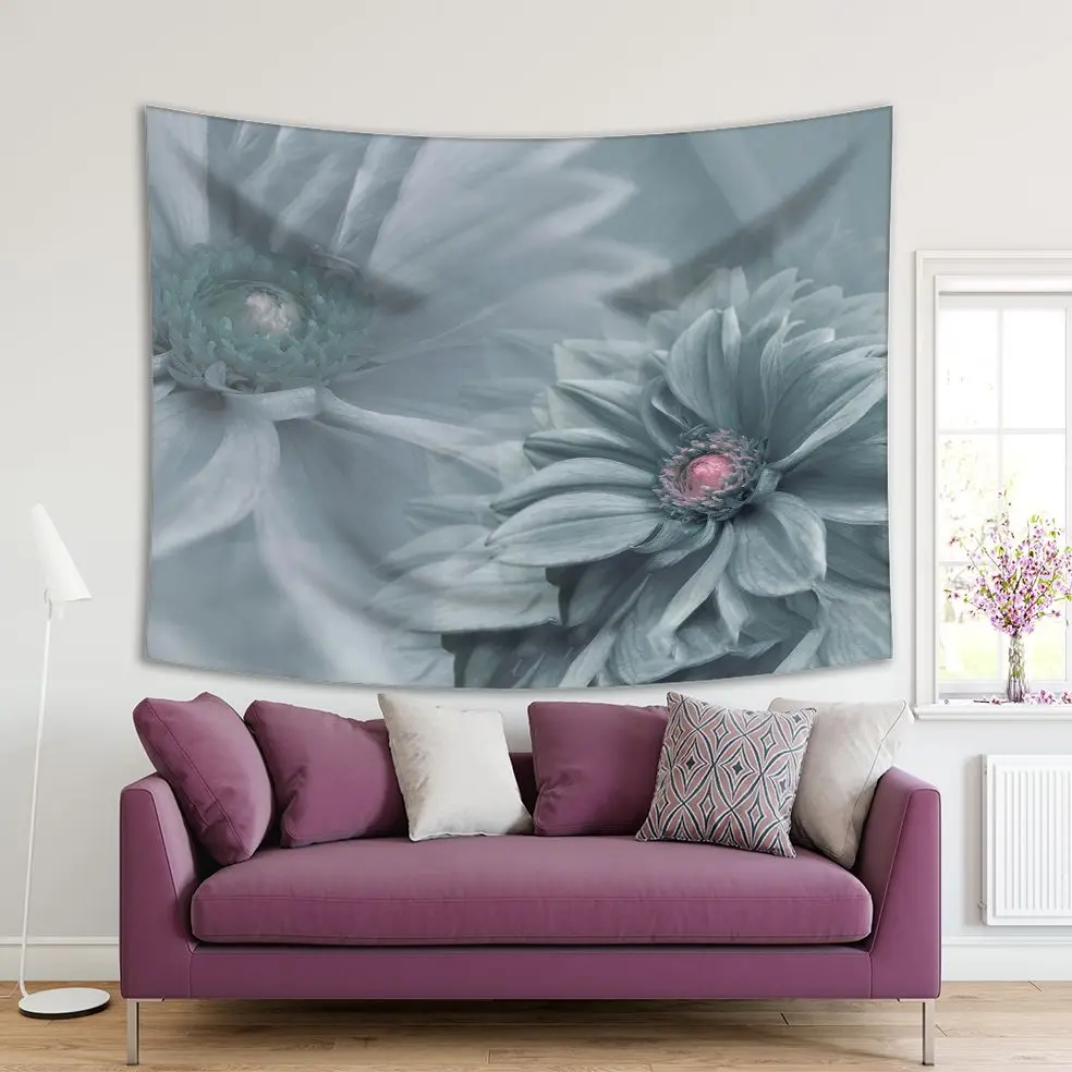 

Tapestry Dahlia Flowers Bouquet Summer Magical Nature Floral Decorative Modern Photo Printed Gray Pink