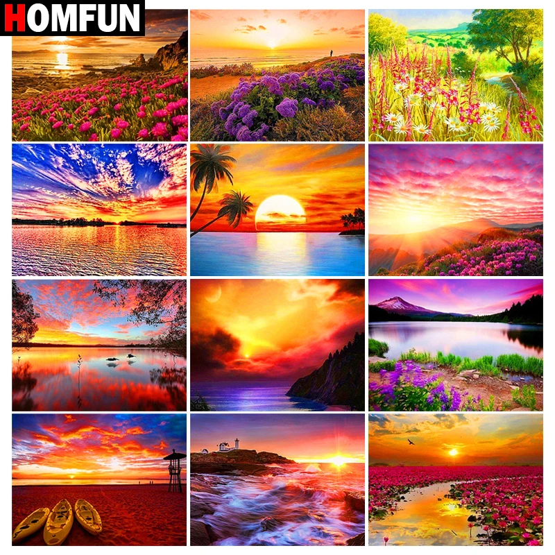 Алмазная живопись HOMFUN закат морской пейзаж вышивка крестиком фото на заказ
