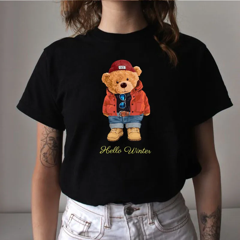 

Hip Hop Bear Black Women T-shirt Oversized Harajuku Top Casual Tee Summer Graphic Short Sleeve Ladies T shirts for Women Clothe
