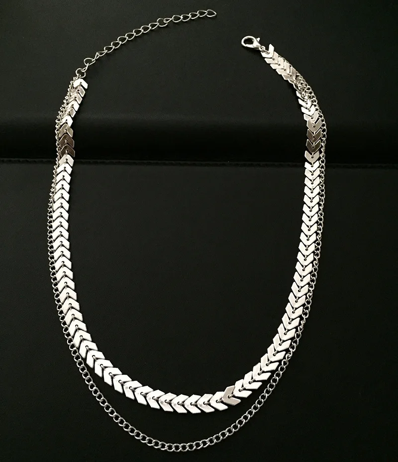 Двухслойное колье из Золотого Металла цепочка рыбьей кости простые ювелирные