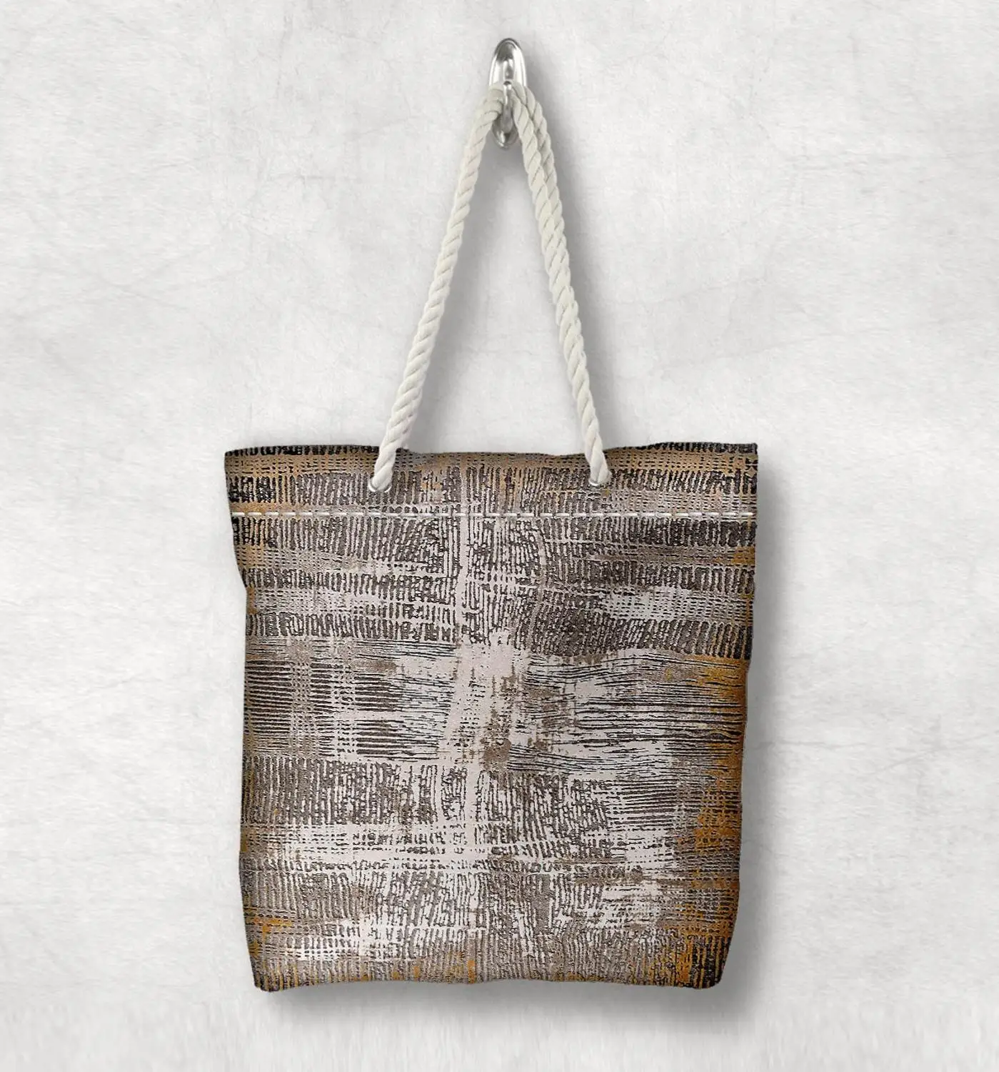 

Else Orange Brown Lines Anatolia Antique Kilim Design White Rope Handle Canvas Bag Cotton Canvas Zippered Tote Bag Shoulder Bag