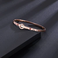 rose gold color stainless steel crystal love letter bangle bracelet for women lover luxury korean fashion charm bracelet jewelry