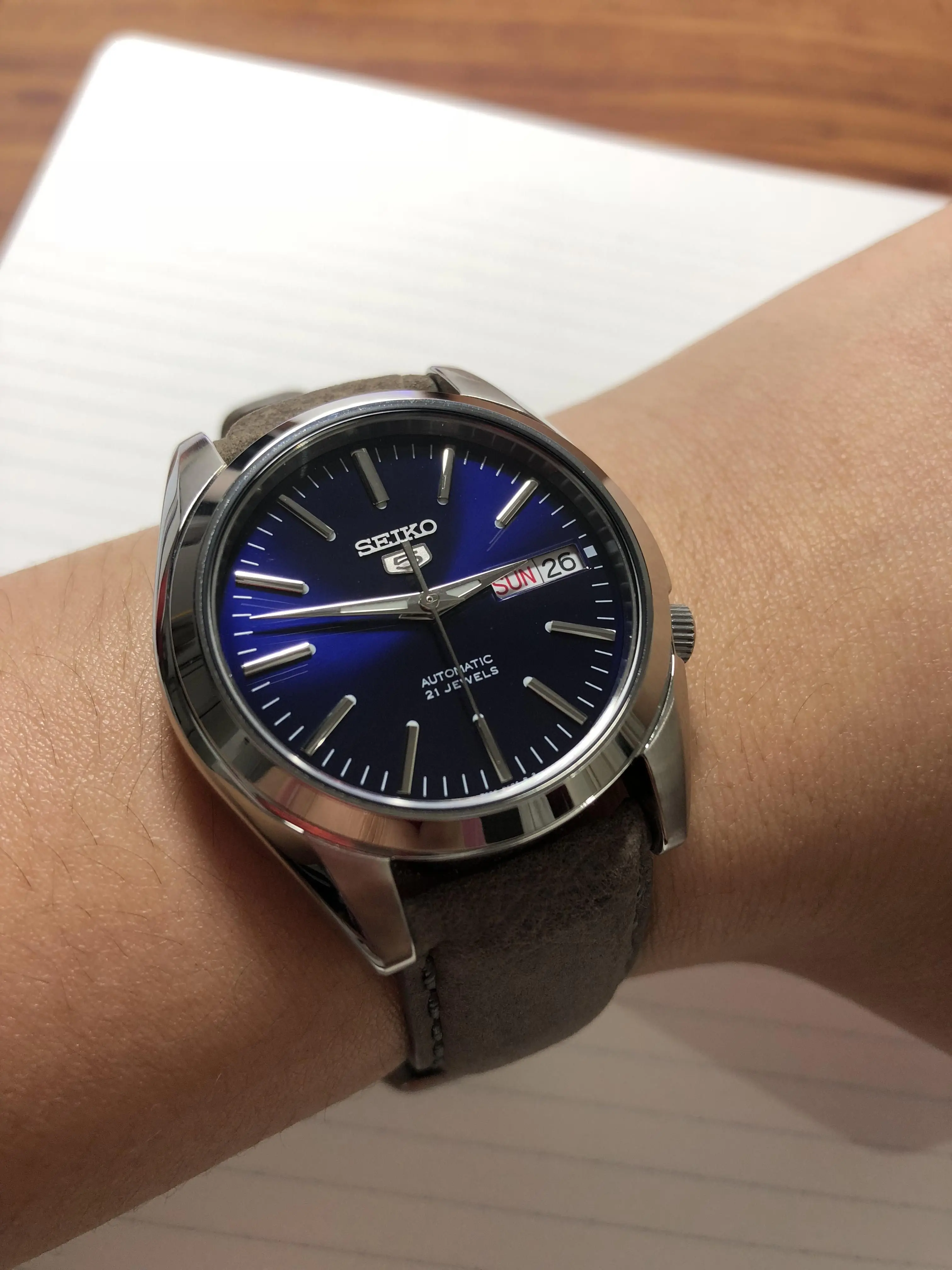 Мужские автоматические часы Seiko 5 SNKL43K1 синий циферблат 37 мм стальной ремешок