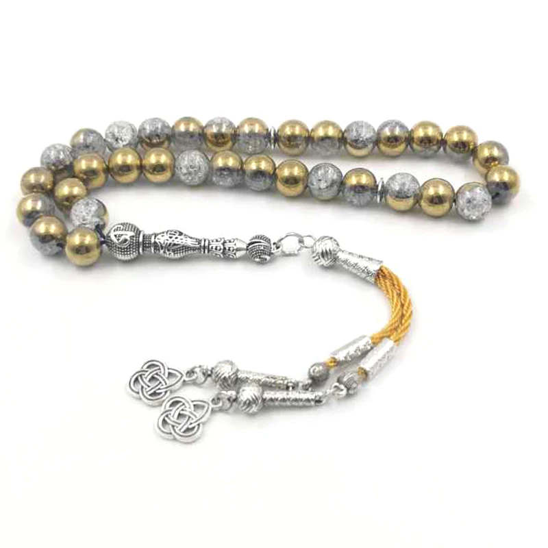 Tasbih Cracked Golden Crystal misbaha muslim Bracelet Eid gift 33 prayer beads Yellow thread tassel islamic rosary bead