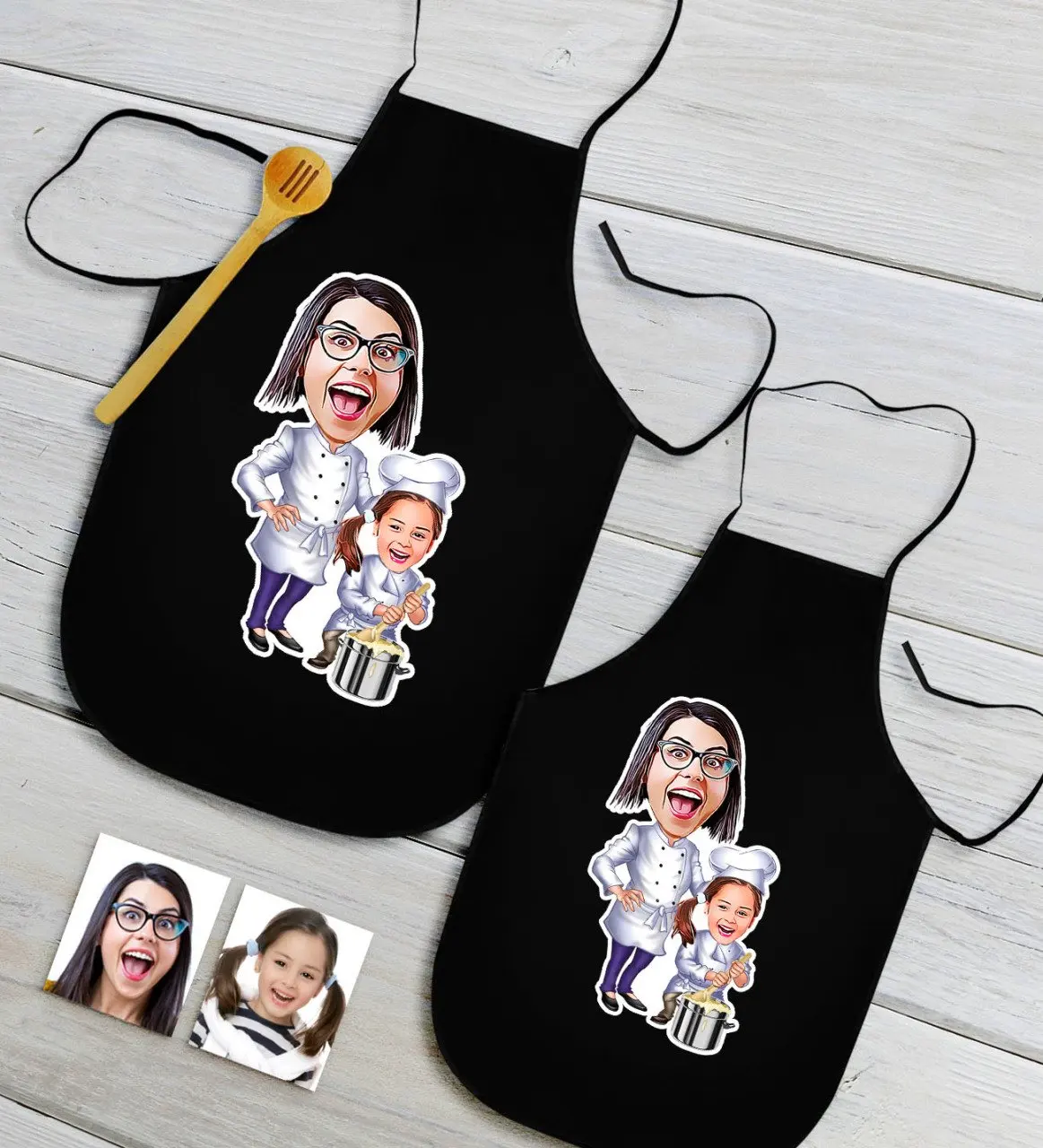 

Personalized Dual Mother Girl Caricature Of Black Kitchen Apron Seti-1 Quality Affordable Gift Dear Spouse Reliable convenient
