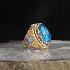 Мужское кольцо из серебра, покрытое драгоценным камнем с голубым топазом, настоящий натуральный камень, подарок для мужчин, Сделано в Турции, бесплатная доставка