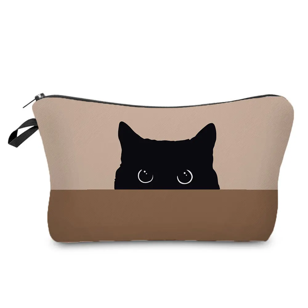 

Cat Printing Lady Cosmetic Bag Storage Bag Girl High Quality Cartoon Women Makeup Bag Portable Fashion Brown Coin Purse Female