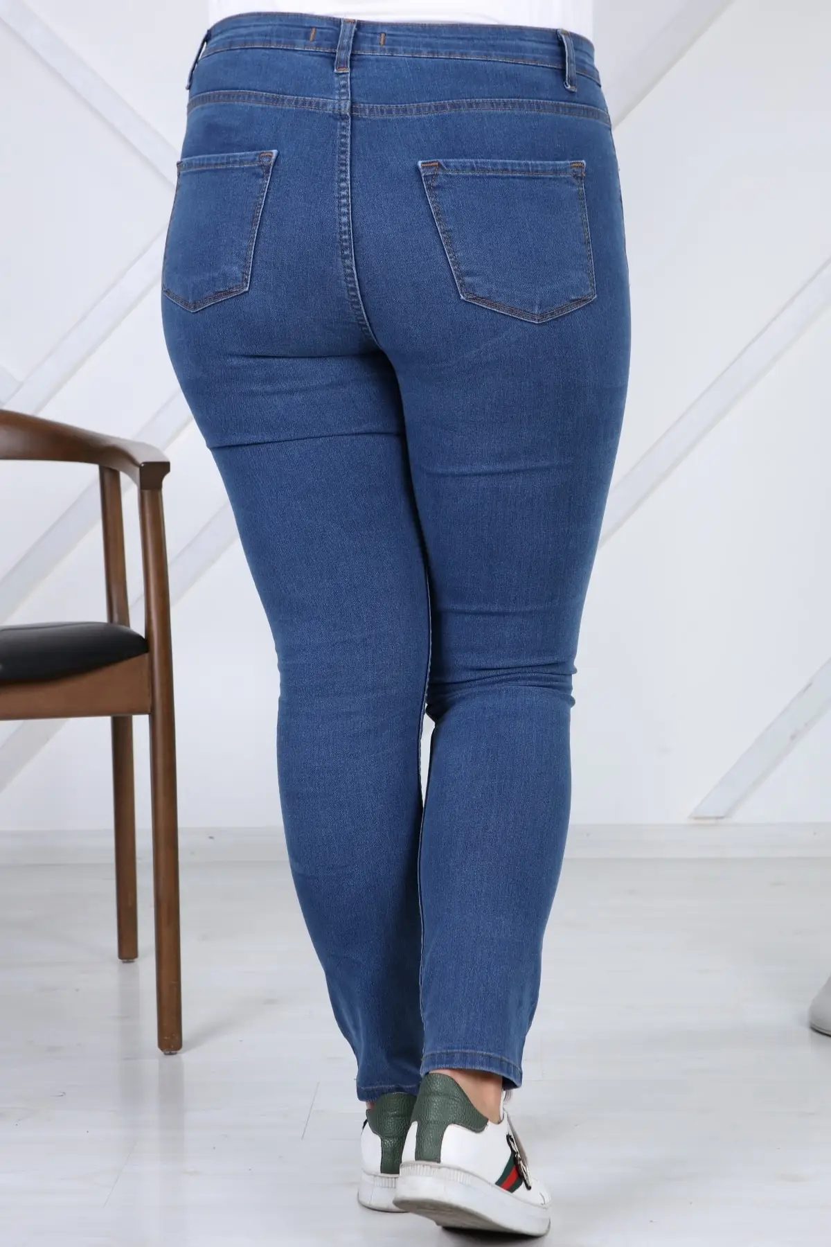 

Plus Size 2021 Fashion Women Blue Plus Size Full High Waist Jeans 42-50