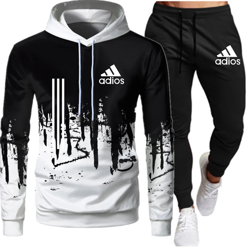 

Thin Casual Men Sets Clothing Fashion Tracksuit Sportsuit Hoodies Sportswear Hooded Sweatshirt+Pant Pullover Two Piece Set