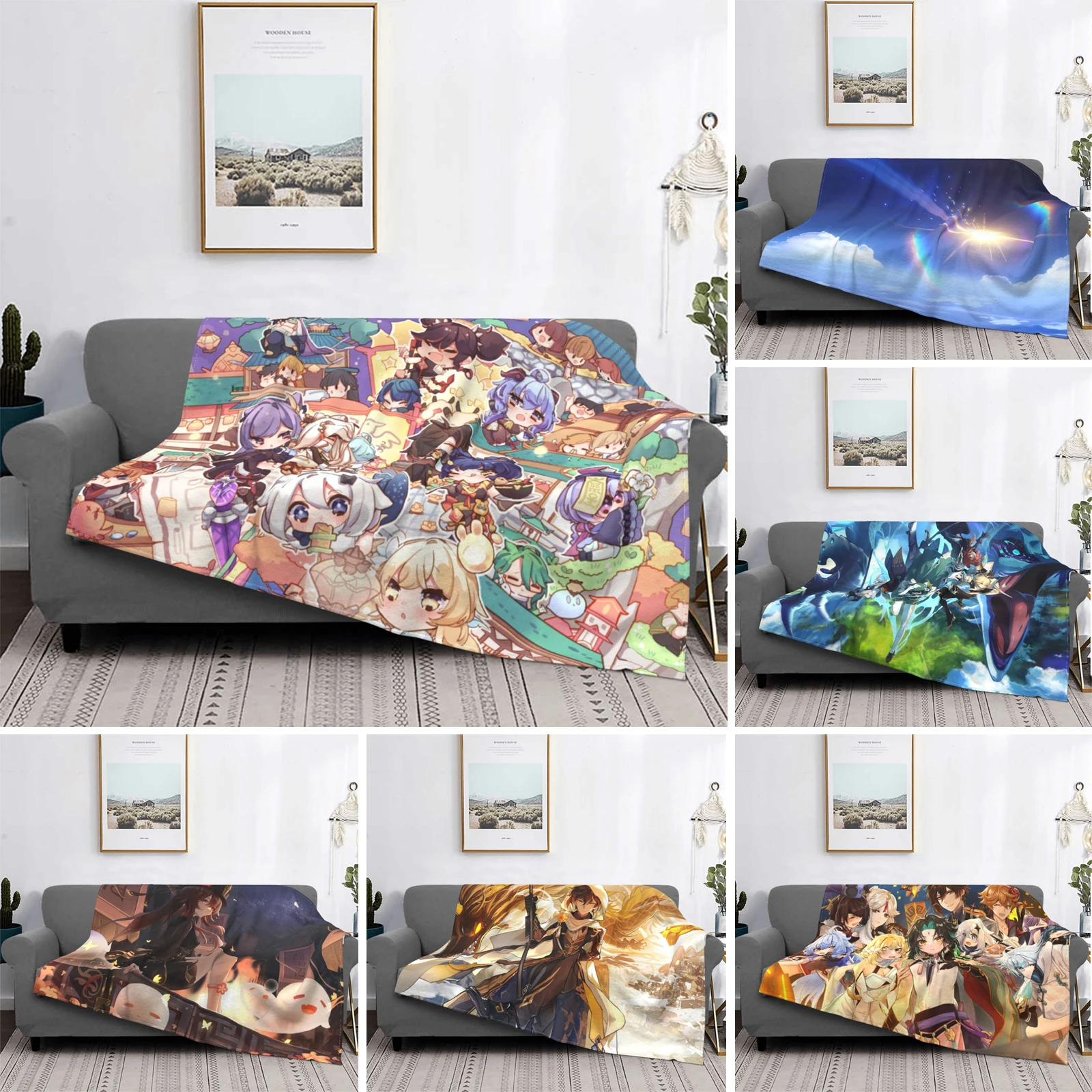 

Anime Game Genshin Impact Fleece Blanket Ultra Soft Flannel Blanket Digital Printed All Season Premium Fluffy Microfiber Fleece