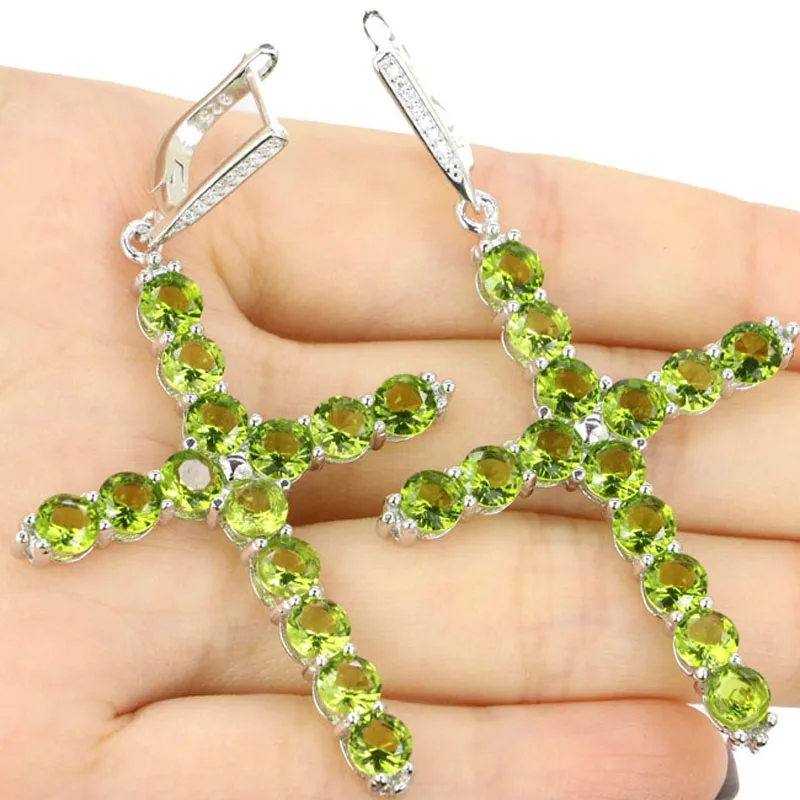 

68x38mm Jazaz 11.0g Long Cross Created Tourmaline Peridot London Blue Topaz Violet Tanzanite 925 Solid Sterling Silver Earrings