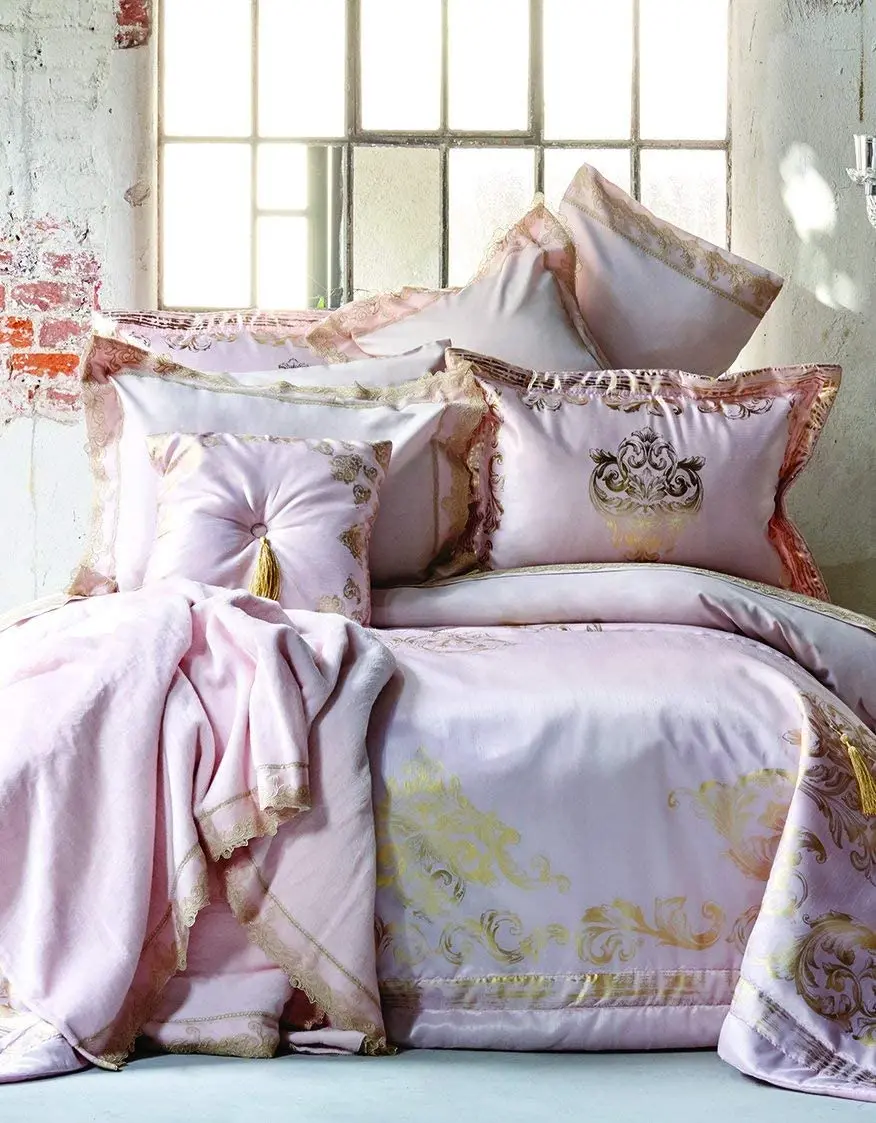 

Karaca Home Goldea Bed Cover Set Powder Bed Spread: 270x260 cm Pillow Sham: 50X70 (2 Pcs) Decorative Pillow:45x45 cm Bedding Set