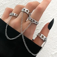 punk cool hiphop chain tassel rings for women multi layer adjustable open finger rings set party gift jewelry