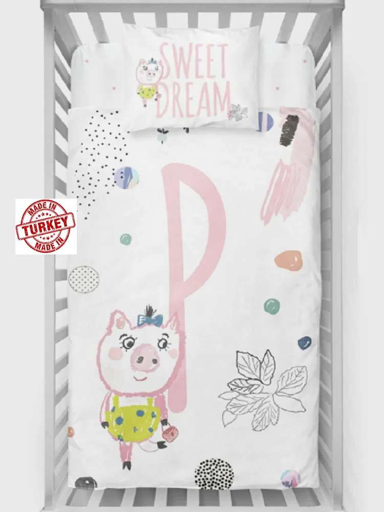 BABY BEDDINGSET - 3 PIECES - A TO Z - REQUESTED LETTER PRINTED - DUVET COVER PILLOWCASE SHEET - 100% COTTON - ULTRA SOFT