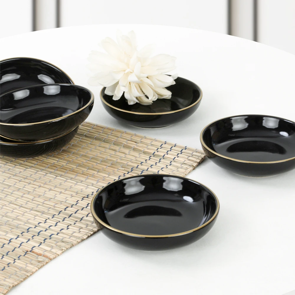 

New 2022 Cobalt Ring Gold Line Black Snack / Sauce Bowl 13X6 Kitchen Accessory Home Appliance Kitchen Decoration Gift