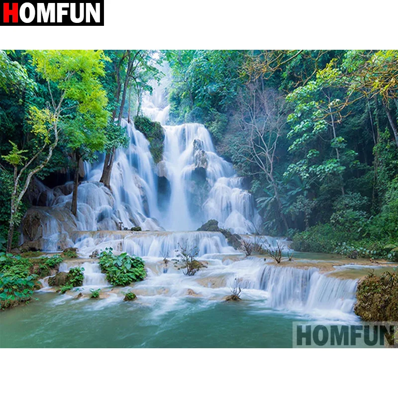 

Алмазная живопись HOMFUN, картина из квадратных/круглых страз 5D «сделай сам», «Горный водный пейзаж», вышивка крестиком, стразы, декор для выши...