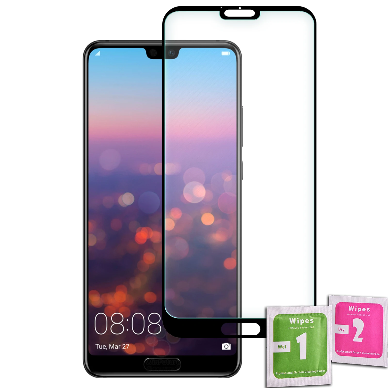 Tempered Glass Screen Protector for HUAWEI P20 Black Front Full Quality Premium 9H 0.33mm