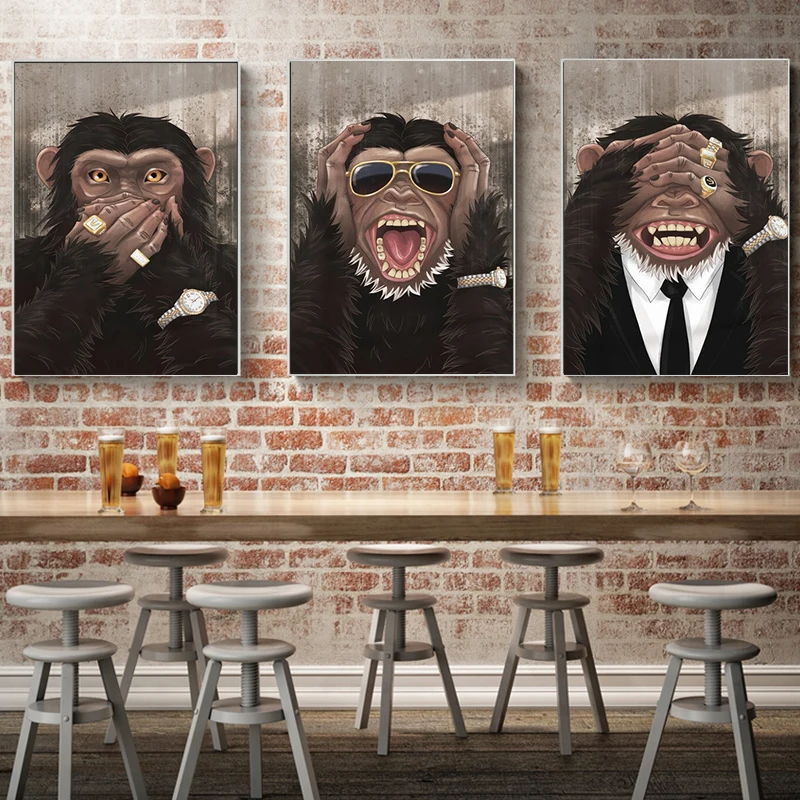 

Luxury Rich Monkey Canvas Painting Wall Art Creative Don't Listen Don't See And Speak Animal Poster Prints For Home Decor Cuadro