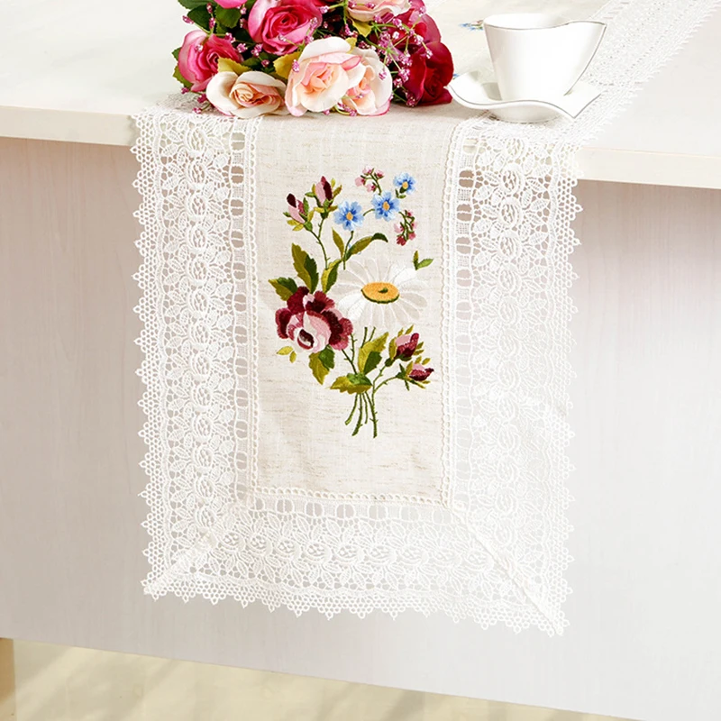 

EMDKONI home Christmas flower embroidery tablecloth simple lace napkin tablecloth long embroidered table runner pillowcase