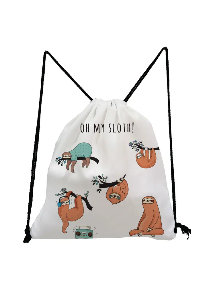 

Cute Sloth Printed Drawstring Bag Women's Bag All-Match Travel Bags Practical Casual Packs Men's Shoes Bag Simple Female Shoppe