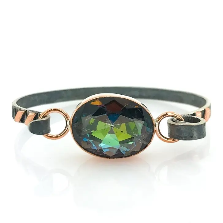 Овальный Мистический топаз ручной работы подлинный Серебряный браслет|Гибкие и