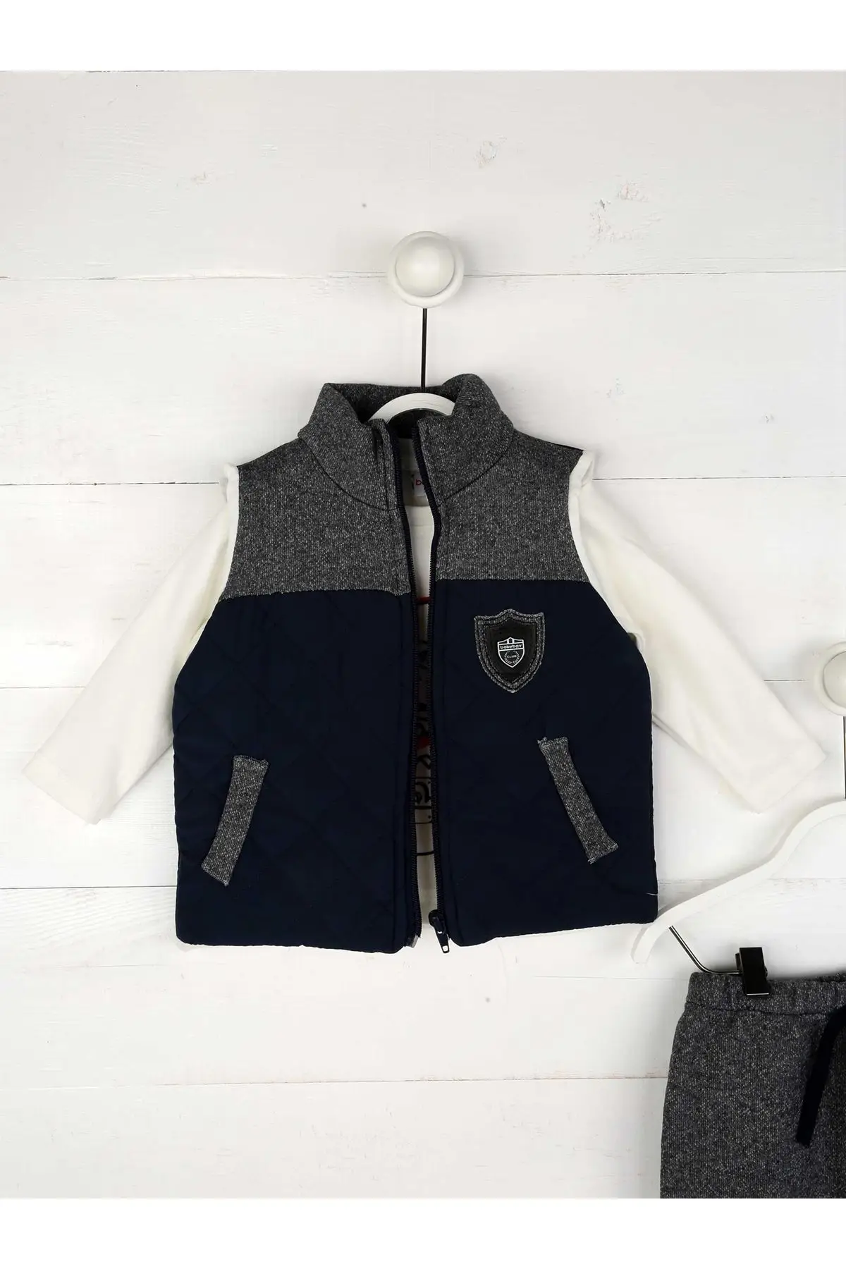 Темно синий серый мужской комплект одежды для малышей| |