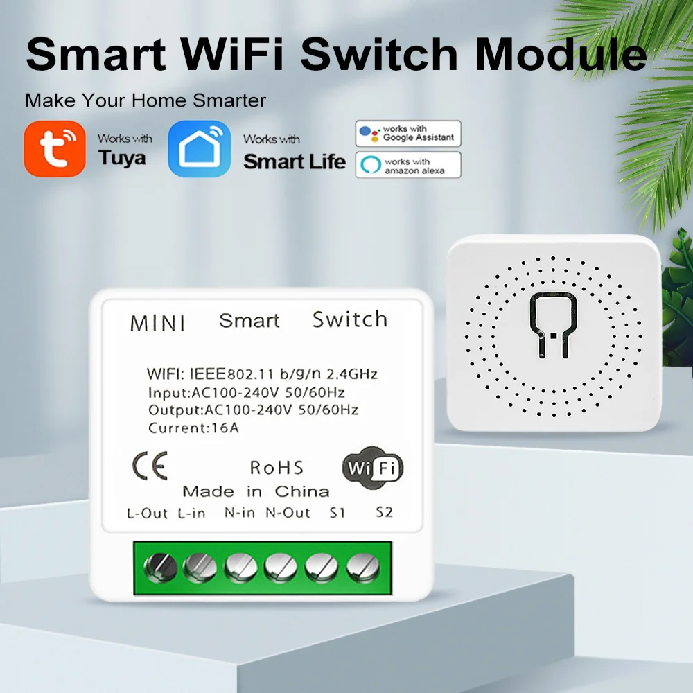 

16A /10A Tuya MINI Alice Smart Wifi Switch DIY 2-way Control Timer Relay Voice Control Compatible With Alexa Google Home