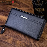 mens leather card wallet multifunctional double zipper clutch long luxury wallet business leather credit card holder coin purse