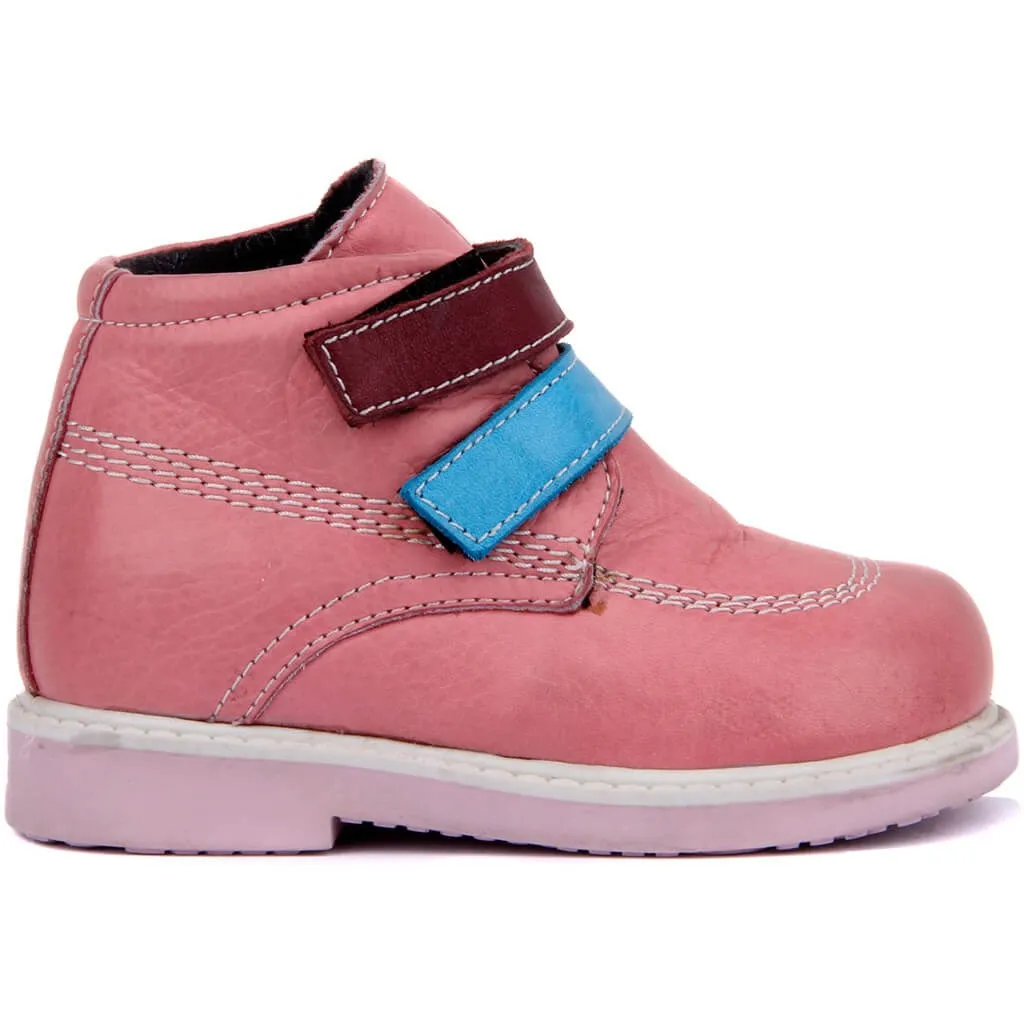 Sail Lakers-Pink Leather Velcro Baby Shoes